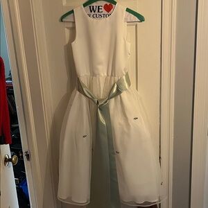 Elegant White Dress with Green Sash